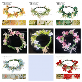 European and American style fabric floral wreath headband hair tie for brides, weddings, beach photos, ribbons, and floral headbands