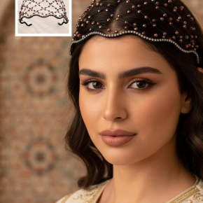 Bridal gown headpiece with unique handcrafted high crown, luxurious crystal hair clip and mesh headband