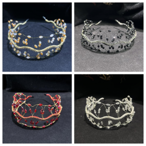 Bridal gown headpiece with unique handcrafted high crown, luxurious crystal hair clip and mesh headband