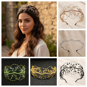 New colorful crystal bridal headband, European and American style wedding party hair accessory, handmade beaded mesh headband