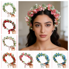 Floral wreath headband, flower girl dress, wedding headpiece, girl's hair accessory, handmade bow.