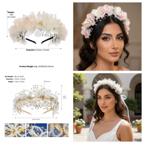 Korean style headband, luxurious and intricately crafted with crystal beads, perfect for photography, portraits, bridal gowns, and makeup.