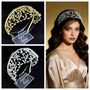 Personalized and versatile headband, luxurious and sophisticated woven mesh headpiece, sparkling crystal wide-brimmed hair accessory