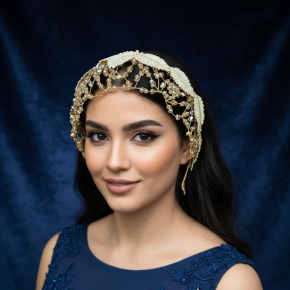 Exotic style headband, natural fabric leaf handmade hair accessory, bridal wedding jewelry, crystal headband