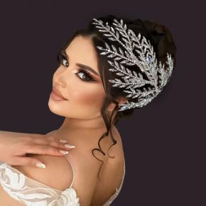 New rhinestone bridal headpiece, handcrafted rhinestone-encrusted leaf-shaped headband, hair clip, and crown accessory.