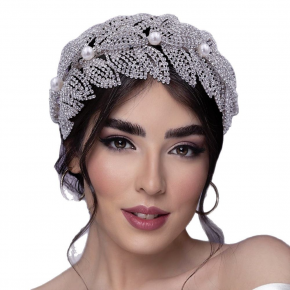 Fully sparkly rhinestone handmade headband pearl hair accessory hollowed-out three-dimensional headband bridal hair accessory