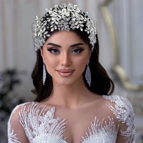 New Bridal Headpiece: Crystal Rhinestone In-Depth Hairband, Handmade Multi-Layer Flower Wedding Crown