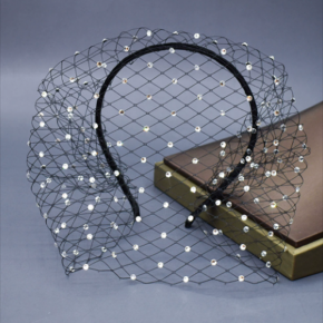 European and American rhinestone veil, encrypted diamond mesh headband, black and white bridal headdress, dance party accessories