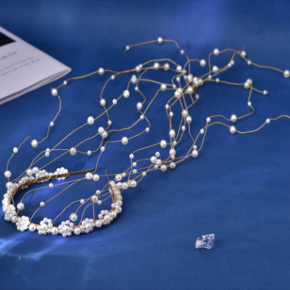 Bridal pearl headpiece, gold handmade tassel hair accessory, women's wedding headband, formal dress accessories