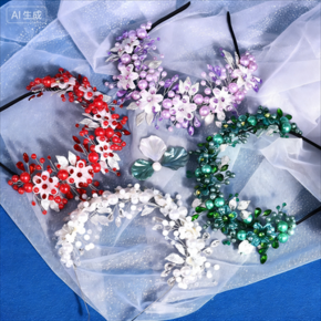 European and American retro bridal headpiece, headband, pressed green pearl alloy hair accessory, birthday party accessory