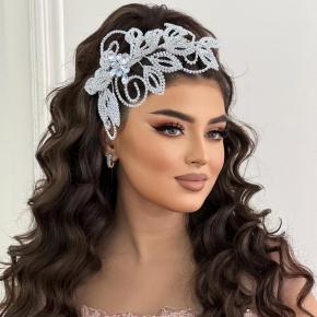 Handcrafted Bridal Headpiece — Rhinestone Leaf & Claw-Chain Design — Wedding Gown Accessory, Hair Crown, and Headband