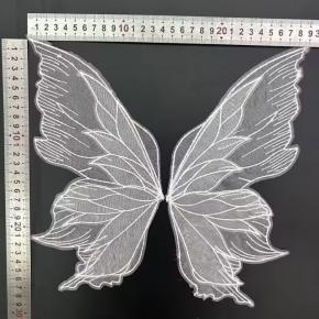 New Double Layer Glitter Organza Butterfly Applique, Water Soluble Lace Butterfly Patch for Dance Dress Back Decoration