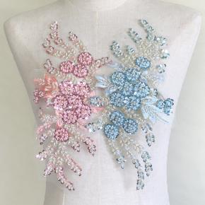 3D Beaded Flower Mesh Embroidery Applique Lace Patch for Wedding Dress Hanfu DIY Decor