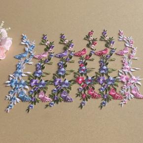 Long Strip Butterfly & Pink Flower Computer Embroidery Patch Adhesive Backing Applique for Hanfu Dance Dress Clothing DIY Decorative Accessories