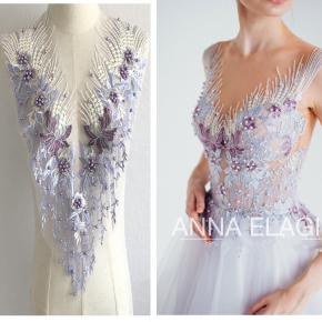 Intricate Mesh Embroidery, Hand-Beaded & Rhinestone Appliqué — Floral Lace Patches for Wedding Dresses, Formal Gowns, and Clothing Decoration