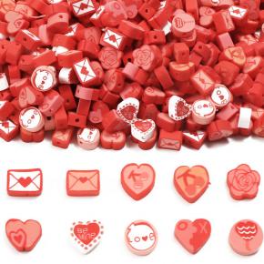 Valentine's Day Couple DIY Polymer Clay Jewelry Accessories Loose Beads for Bracelet Necklace Making, 100pcs/Bag