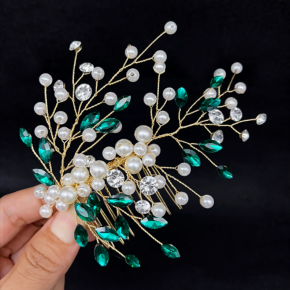 Foreign trade bride headwear blue rhinestone pearl hair comb elegant women's hairstyle accessories formal dress insert comb
