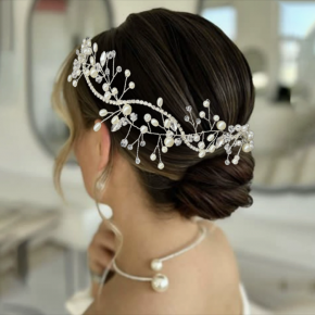 亚马逊新娘头饰 气质简约珍珠水钻发带 婚纱礼服发型配饰品