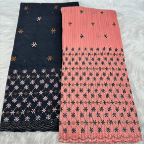 2.5+2.5yards 非洲瑞士纯棉蕾丝刺绣花边面料黑色橙色非洲风布料