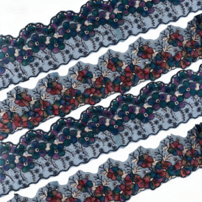 珠花边盘带珠片条码3D花朵14cm欧根纱花边刺绣中东Abaya袍子辅料