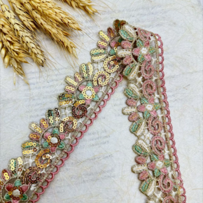Multi colored embroidery lace, gold thread sequins, four-color lace beads, ethnic style lace accessories