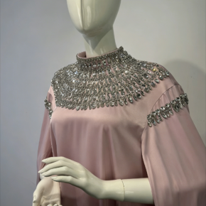 Cross border Muslim Amazon New Foreign Trade Middle East Robe Long Dress Pink Dress Heavy duty Nail Bead