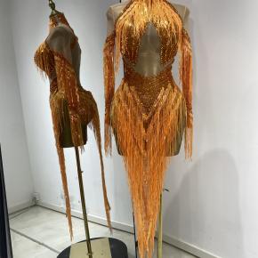 跨境外贸连衣裙夜场性感的衣服水钻网纱亮片流苏包臀裙舞蹈表演服