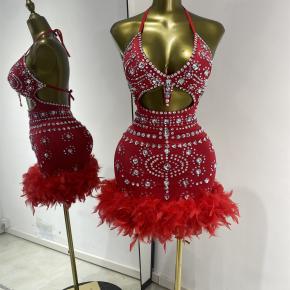 跨境外贸连衣裙夜场性感的衣服水钻包臀裙演出服酒吧舞台表演服