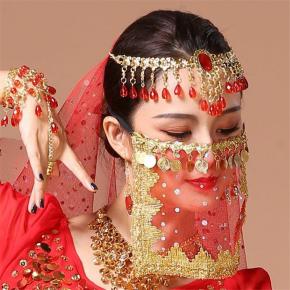 肚皮舞服装花边面纱 亮点条纹肚皮舞面纱