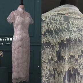 重工网纱金片穿珠子刺绣蕾丝布高定设计师婚纱礼服旗袍绣花面料