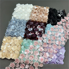 3 Rows 3D Flower Round Sequins Lace Trim Fresh Style Skirt Hem Placket Handmade Woven Ribbon Accessories