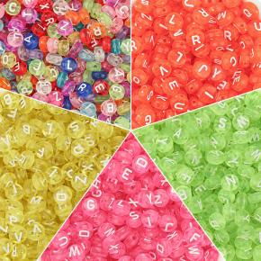 Acrylic Colorful Letter Beads Transparent Candy Color Flat Round Alphabet Beads DIY Handmade Bracelet Loose Beads Accessories