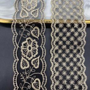 In Stock Gold Thread Lace Trim Organza Mesh Double Side Starry Embroidery Lace Wholesale Luxury Women Dress Clothing Decorative Lace