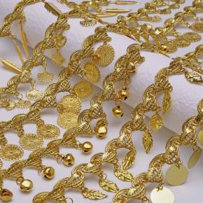 Factory Wholesale Gold Silver Wire Pagoda Tassel Sequin Lace Trim DIY Ethnic Dance Costume Buddhist Decoration Accessories
