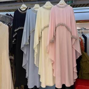 2026 New Fashion Heavy Embroidery Sequin Cape Dress Long Sleeve Loose Evening Party Gown Dress for Women