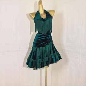 New Performance & Competition Costumes, Latin Dance Training Outfits, Sequin Tassel Dress Set