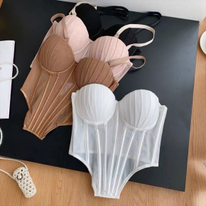 Women's Sexy Fishbone Corset Camisole, Slim-Fit Versatile Pleated Outer Top with Built-In Bra Pads & Irregular Hem