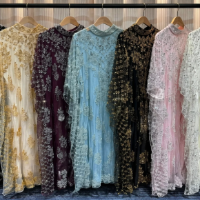 Foreign trade European heavy industry embroidered sequined sequins net gauze long dress formal wear luxury fashion elegant new style dress