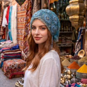 Heavy beaded embroidered lace turban hat, new tassel fishtail design, fashionable full hair wrap cap