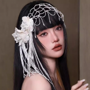 New Handmade Beaded Floral Tassel Bridal Headband French Vintage Flower Hair Clip Elegant Wedding Dress Matching Hair Accessories For Bride Party