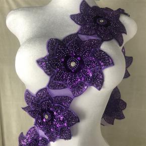 3D Pointed Petal Lotus Beaded Applique Trim