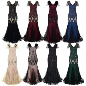 Wedding Dress Amazon 1920s Sequined Vintage Gown Plus-Size Women’s Evening Dress Party Deep V-Neck Design Light Luxury