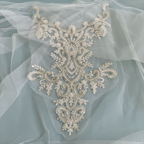 Heavy Embroidery Beaded Collar Applique with Glass Beads