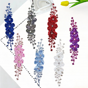 Handmade Tweed Style Crystal 3D Flower Embroidery Patch Clothing Bag Hair Accessories DIY Sew On Patch Garment Decorative Applique