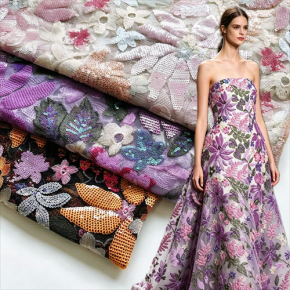 4-Way Stretch Sequin Floral Embroidery Tulle Fabric For Qipao & Fashion Dress