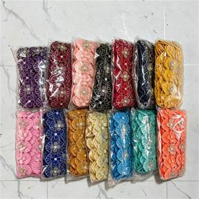 Handmade Rhinestone 3D Flower Lace Trim, Fabric Decorative Applique Strip for Evening Dress