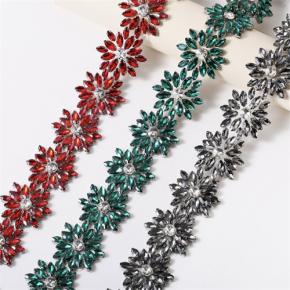 Flower Rhinestone Chain Trim, Heavy Hand Sew Crystal Band For Garment Decoration