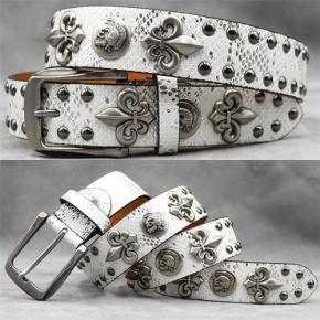 Original Skull Studded Punk Belt, Snake Skin Pattern Casual Decorative Waistband for Men & Women