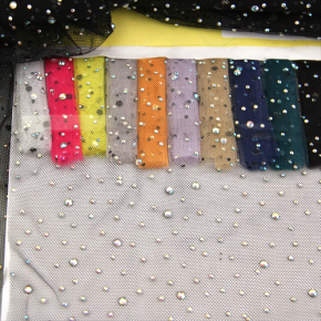 Multi-color Iridescent Rhinestone Tulle Fabric, Decorative Mesh for Wedding & Stage Dress