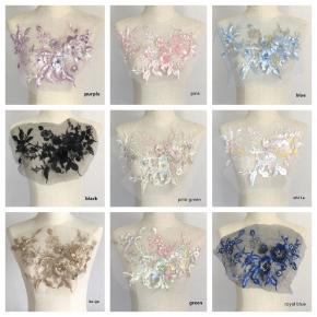 3D Floral Beaded Lace Applique, Multi-color Handmade Rhinestone Embroidery Patch for Wedding Dress Evening Gown